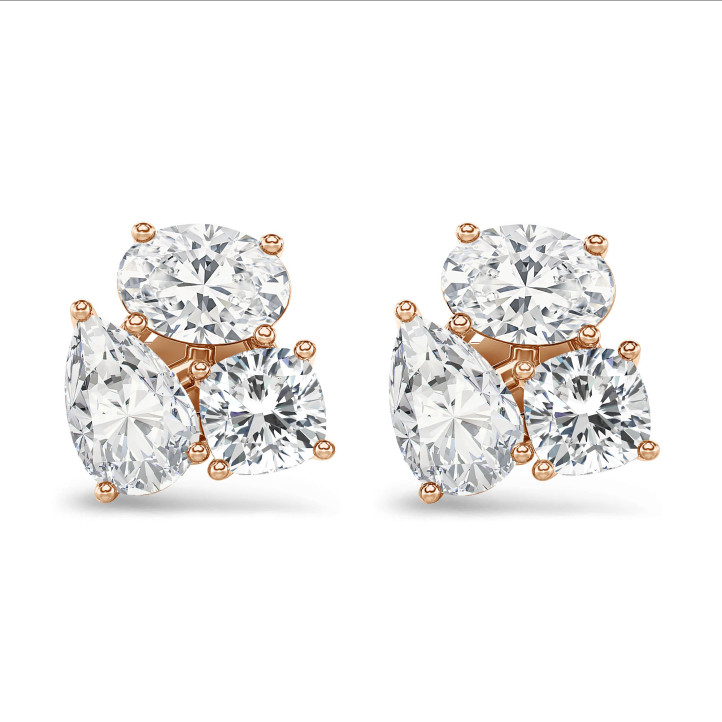 6.00 carat lab grown diamond trilogy earrings in red gold