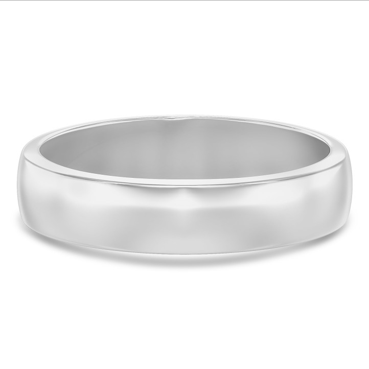 Wedding ring with a slightly domed surface of 5.00 mm in platinum