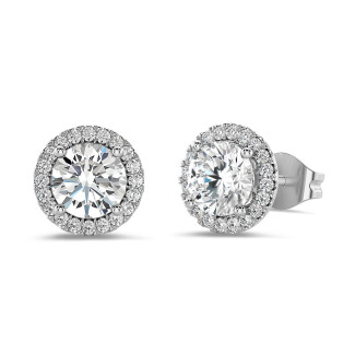 2.00 carat lab grown diamond halo earrings in white gold