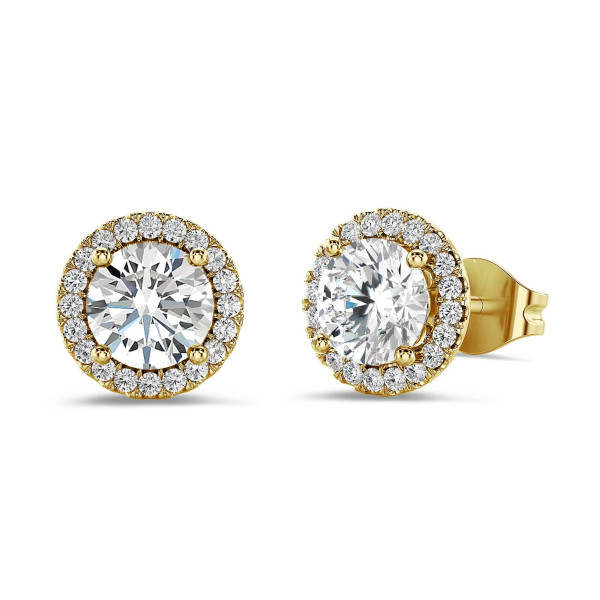 Earrings - 2.00 carat lab grown diamond halo earrings in yellow gold