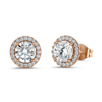 2.00 carat lab grown diamond halo earrings in red gold