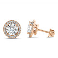 2.00 carat lab grown diamond halo earrings in red gold