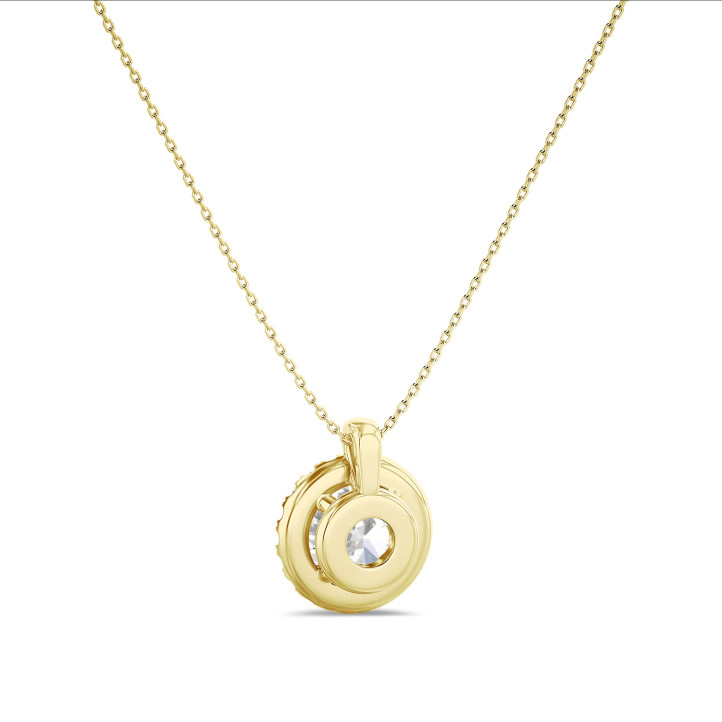 1.00 carat lab grown diamond halo necklace in yellow gold