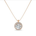 1.00 carat lab grown diamond halo necklace in red gold