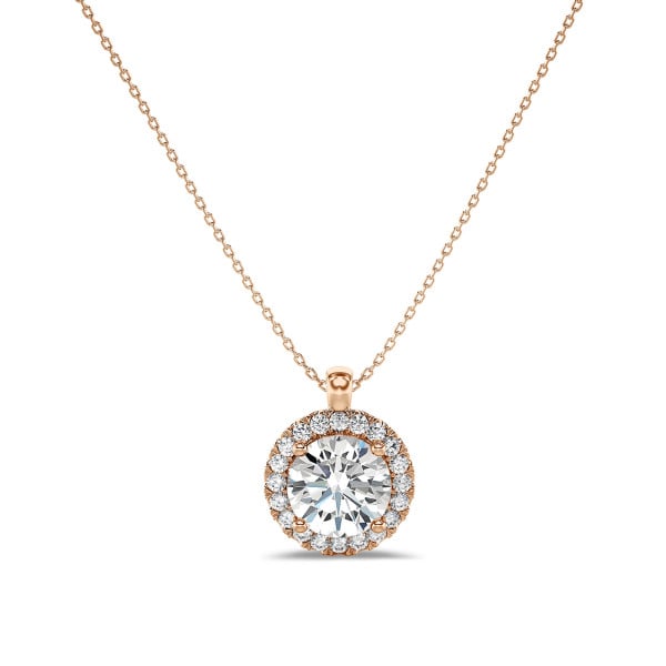 Necklaces - 1.00 carat lab grown diamond halo necklace in red gold