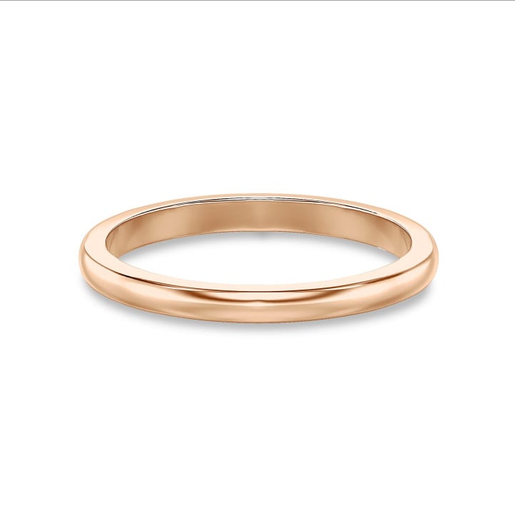 Wedding ring with a slightly domed surface of 2.00 mm in red gold