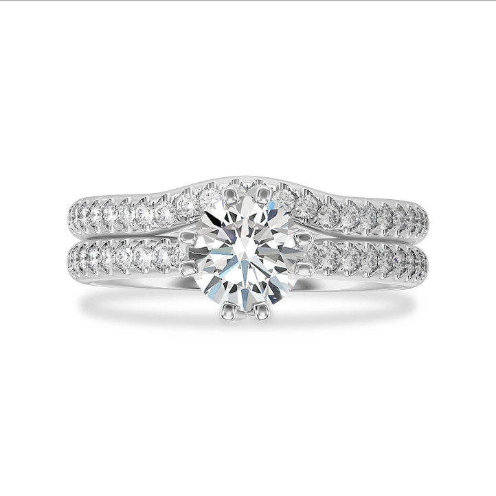 3.00 carat solitaire lab grown diamond ring in white gold with round lab grown diamonds (full set)