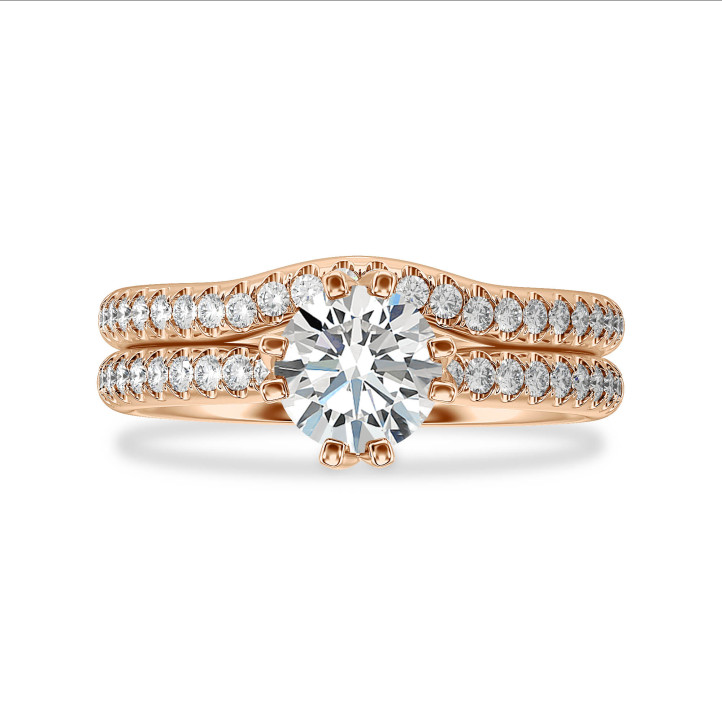 2.50 carat solitaire lab grown diamond ring in red gold with round lab grown diamonds (full set)