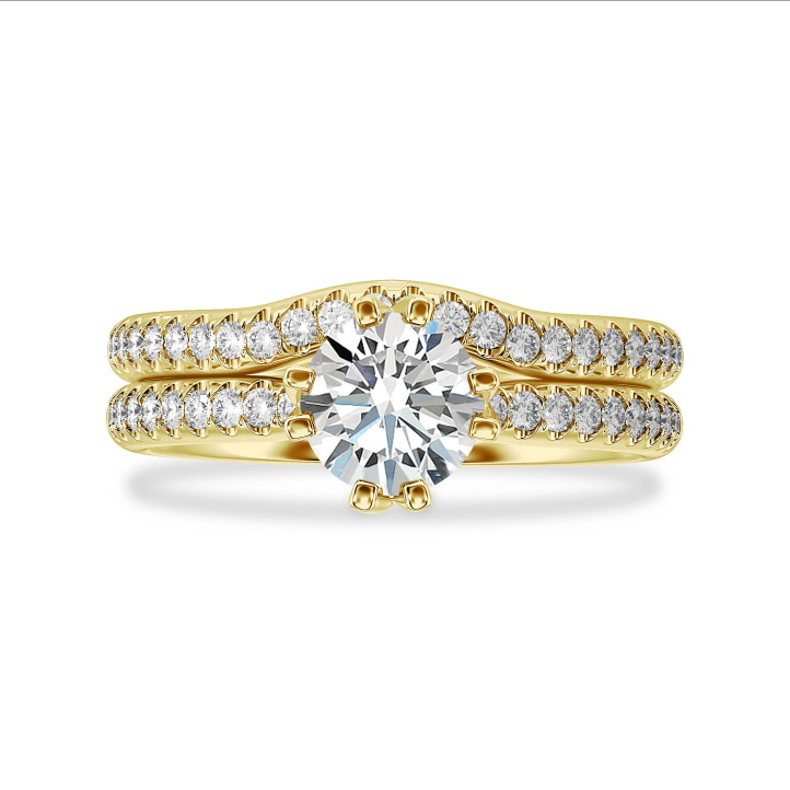 2.00 carat solitaire lab grown diamond ring in yellow gold with round lab grown diamonds (full set)