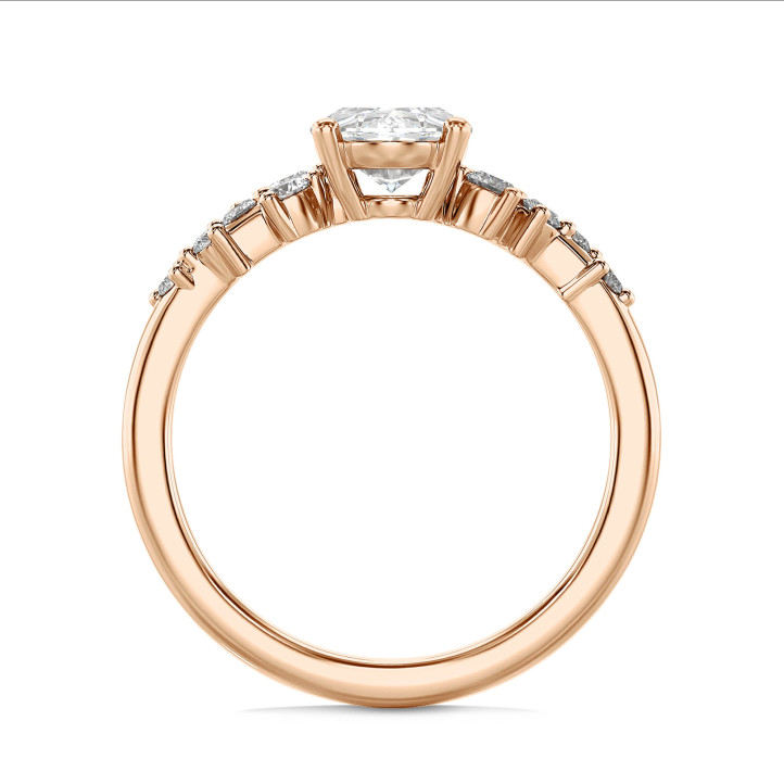 1.00 carat solitaire cluster ring in red gold with oval diamond
