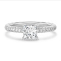 5.00 carat solitaire ring with a lab grown princess diamond in white gold with lab grown side diamonds