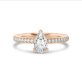 5.00 carat solitaire ring with lab grown pear diamond in red gold with lab grown side diamonds