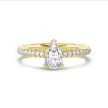 5.00 carat solitaire ring with lab grown pear diamond in yellow gold with lab grown side diamonds