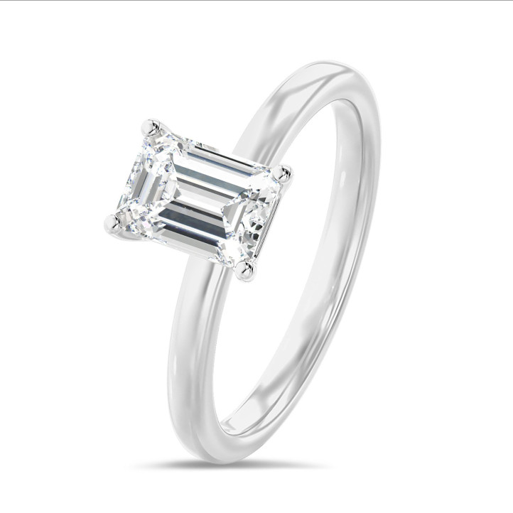 5.00 carat solitaire ring with a lab grown emerald cut diamond in white gold