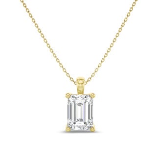 5.00 carat solitaire lab grown emerald cut diamond pendant in yellow gold