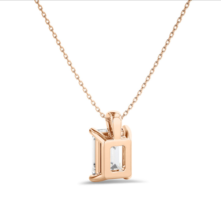 5.00 carat solitaire lab grown emerald cut diamond pendant in red gold