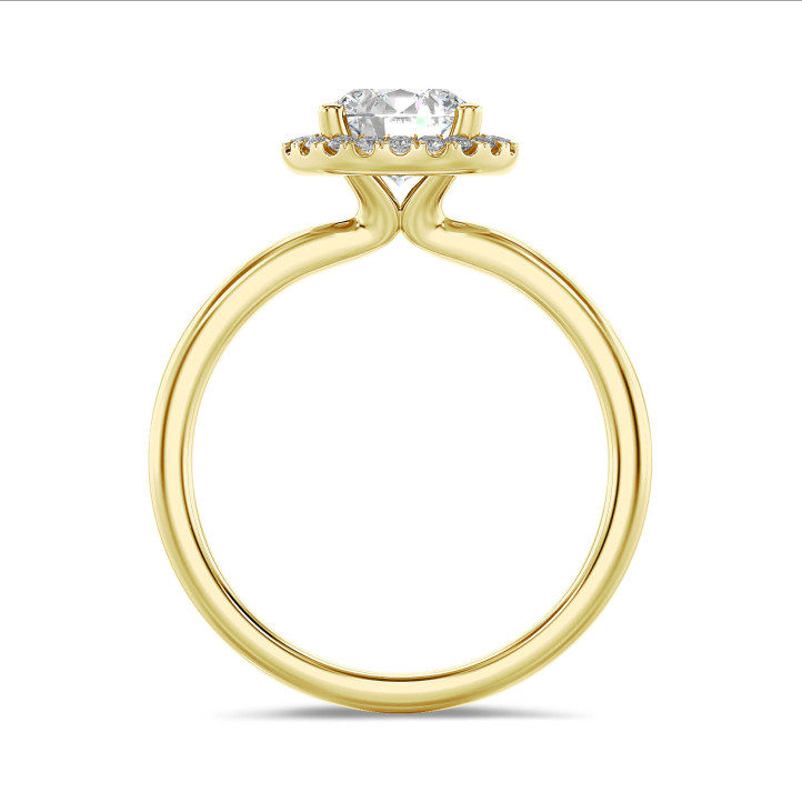 5.00 carat solitaire halo ring in yellow gold with round lab grown diamonds