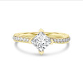 5.00 carat solitaire ring in yellow gold with lab grown princess diamond and lab grown side diamonds