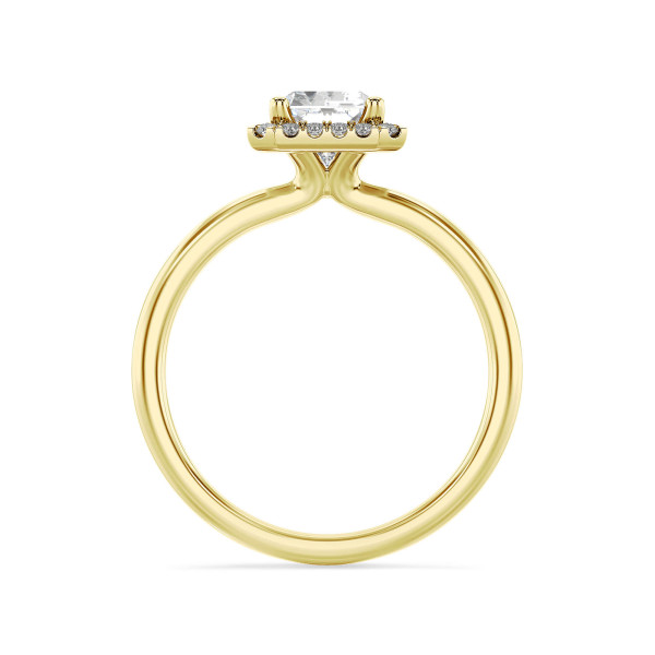 1.00 carat solitaire halo ring with a lab grown radiant cut diamond in yellow gold and round lab grown diamonds