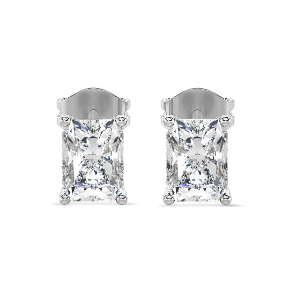 Earrings - 2.00 carat solitaire earrings in white gold with lab grown radiant cut diamonds