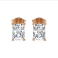 3.00 carat solitaire earrings in red gold with lab grown radiant cut diamonds