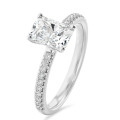 1.00 carat solitaire ring with a lab grown radiant cut diamond in white gold and lab grown side diamonds