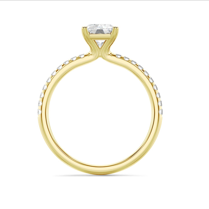 2.00 carat solitaire ring with a lab grown radiant cut diamond in yellow gold and lab grown side diamonds