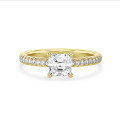 5.00 carat solitaire ring with a lab grown asscher cut diamond in yellow gold and lab grown side diamonds