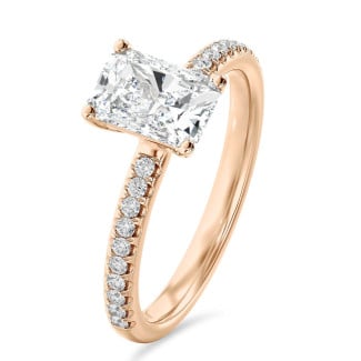 5.00 carat solitaire ring with a lab grown radiant cut diamond in red gold and lab grown side diamonds