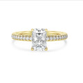 5.00 carat solitaire ring with a lab grown radiant cut diamond in yellow gold and lab grown side diamonds