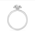 5.00 carat solitaire halo ring with a lab grown radiant cut diamond in white gold and round lab grown diamonds