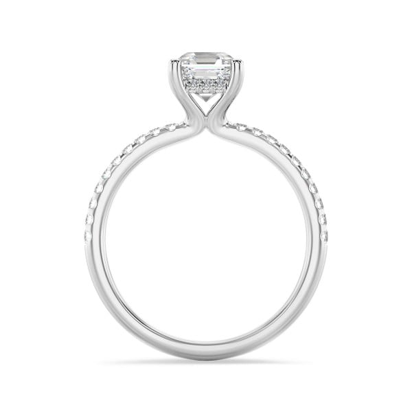 Engagement rings - 1.00 carat solitaire ring with a lab grown asscher cut diamond and hidden halo in white gold