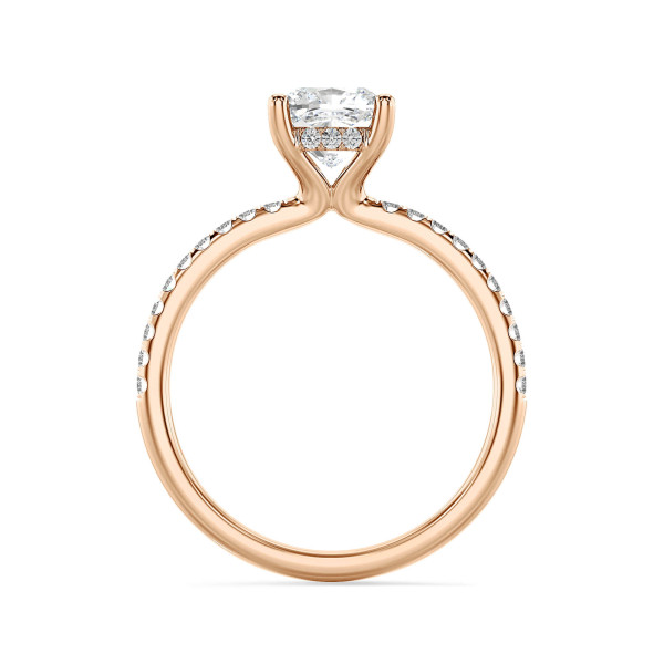Engagement rings - 3.00 carat solitaire ring with a lab grown cushion diamond and hidden halo in red gold