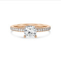 3.00 carat solitaire ring with a lab grown cushion diamond and hidden halo in red gold