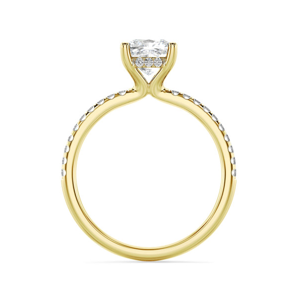 New arrivals - 1.00 carat solitaire ring with a lab grown cushion diamond and hidden halo in yellow gold