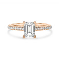5.00 carat solitaire ring with a lab grown emerald cut diamond and hidden halo in red gold