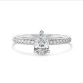 1.00 carat solitaire ring with lab grown pear diamond and hidden halo in white gold