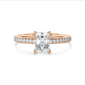 2.00 carat solitaire ring with a lab grown radiant cut diamond and hidden halo in red gold