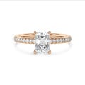 2.50 carat solitaire ring with a lab grown radiant cut diamond and hidden halo in red gold