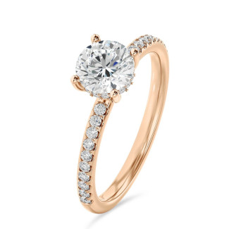 1.00 carat solitaire ring in red gold with hidden halo