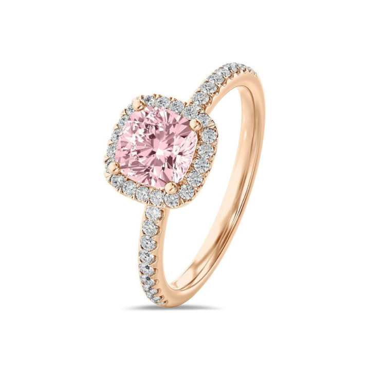 cushion halo ring with pink diamond