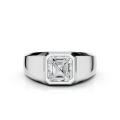 2.00 carat signet ring with a lab grown asscher cut diamond in white gold