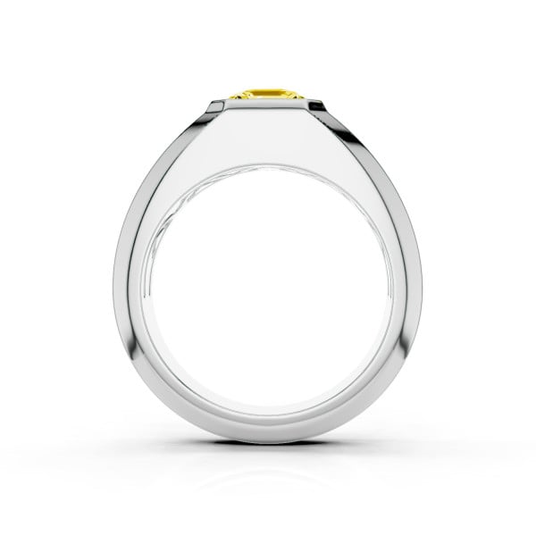 2.00 carat signet ring with a yellow lab grown asscher cut diamond in white gold