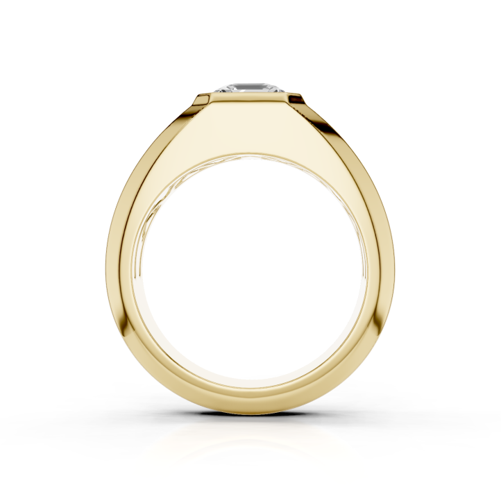 2.00 carat signet ring with a lab grown asscher cut diamond in yellow gold