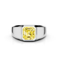 2.00 carat signet ring with a yellow lab grown asscher cut diamond in platinum
