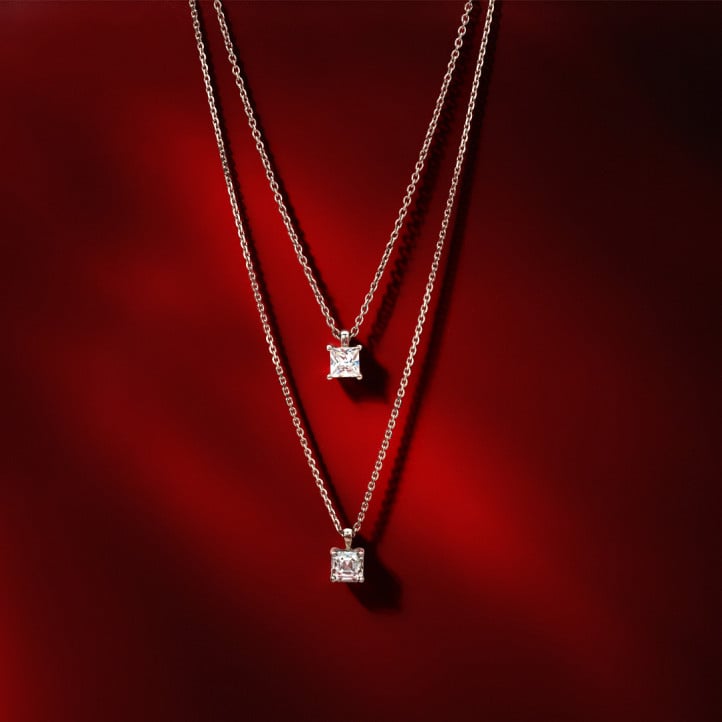 2.00 carat solitaire lab grown princess diamond pendant in red gold