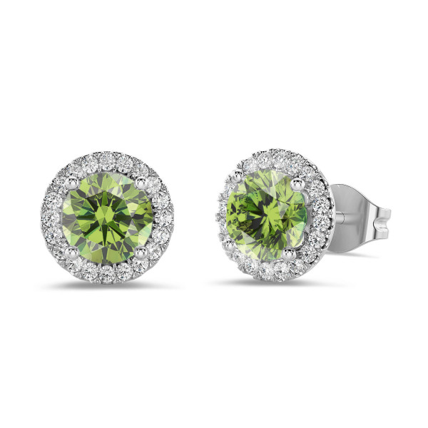New arrivals - 2.00 carat Fancy Vivid Green lab grown diamond halo earrings in white gold