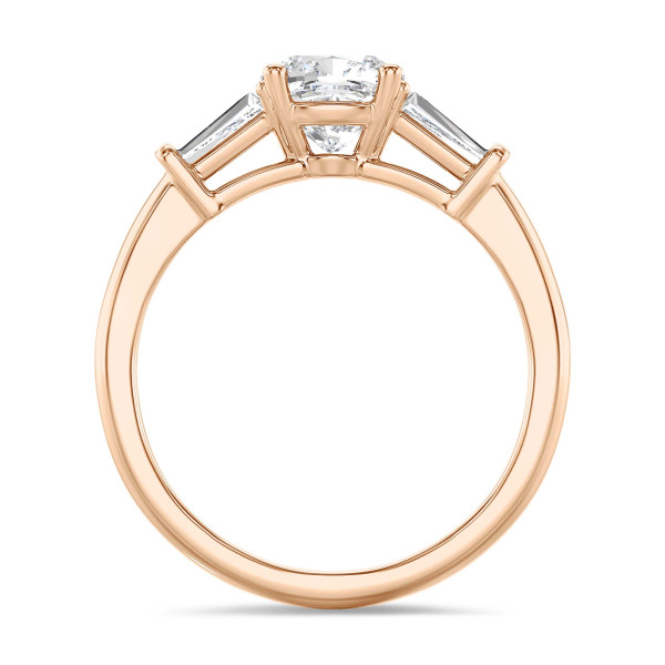 Engagement rings - 2.00 carat trilogy ring in red gold with a lab grown cushion diamond and lab grown tapered baguettes