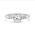 2.00 carat trilogy ring in platinum with a lab grown cushion diamond and lab grown tapered baguettes