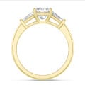 3.00 carat trilogy ring in yellow gold with a lab grown princess diamond and lab grown tapered baguettes